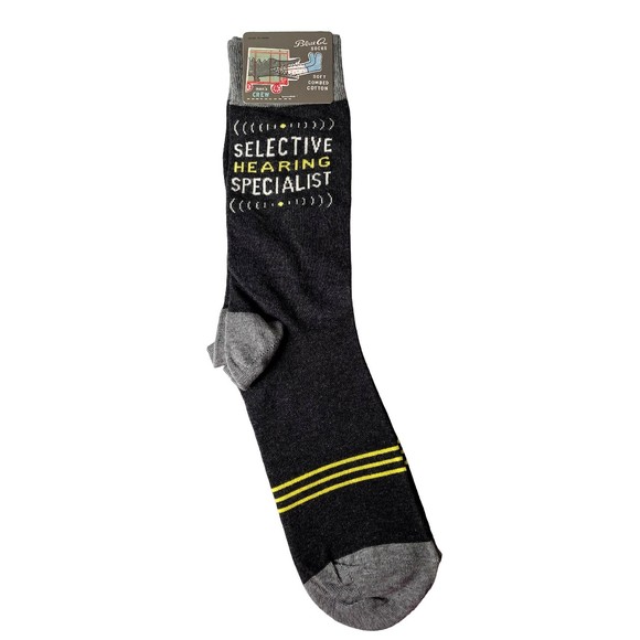 Blue Q Men's Novelty Crew Socks Selective Hearing Specialist - Fits Shoes 7-12 - Picture 1 of 4